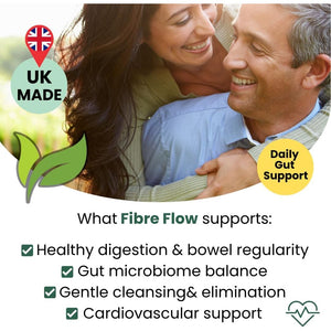 Psyllium Husk Fibre Flow Supplement with Probiotics | 120 Vegan Capsules | Daily Gut, Digestive & Heart Health Support | Natural Stool Fibre Boost HERA Vitality