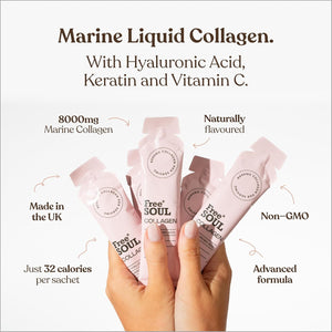 Marine Liquid Collagen 8000Mg with Hyaluronic Acid, Keratin, & Vitamin C | 14 X 8000Mg Hydrolysed Collagen Peptides Sachets | High Absorption Collagen Liquid Supplement by Free Soul