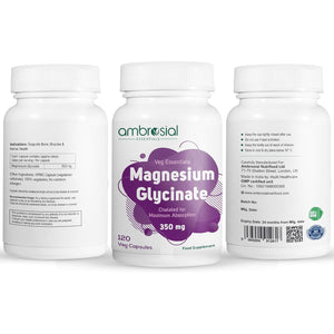 Ambrosial Chelated Magnesium Glycinate - 350 Mg of Elemental Magnesium – High Strength Magnesium Supplement for Women & Men, Gentle on Stomach, Vegan, GMP Certified, 120 Capsules (4 Months Supply)
