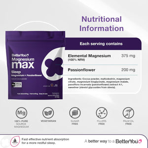Betteryou Magnesium Glycinate, Citrate and Malate Sleep Powder Supplement, 1941Mg 3-In-1 Complex Magnesium Delivering Optimally Bioavailable 375Mg Elemental 200Mg Passionflower, Hot Chocolate Powder