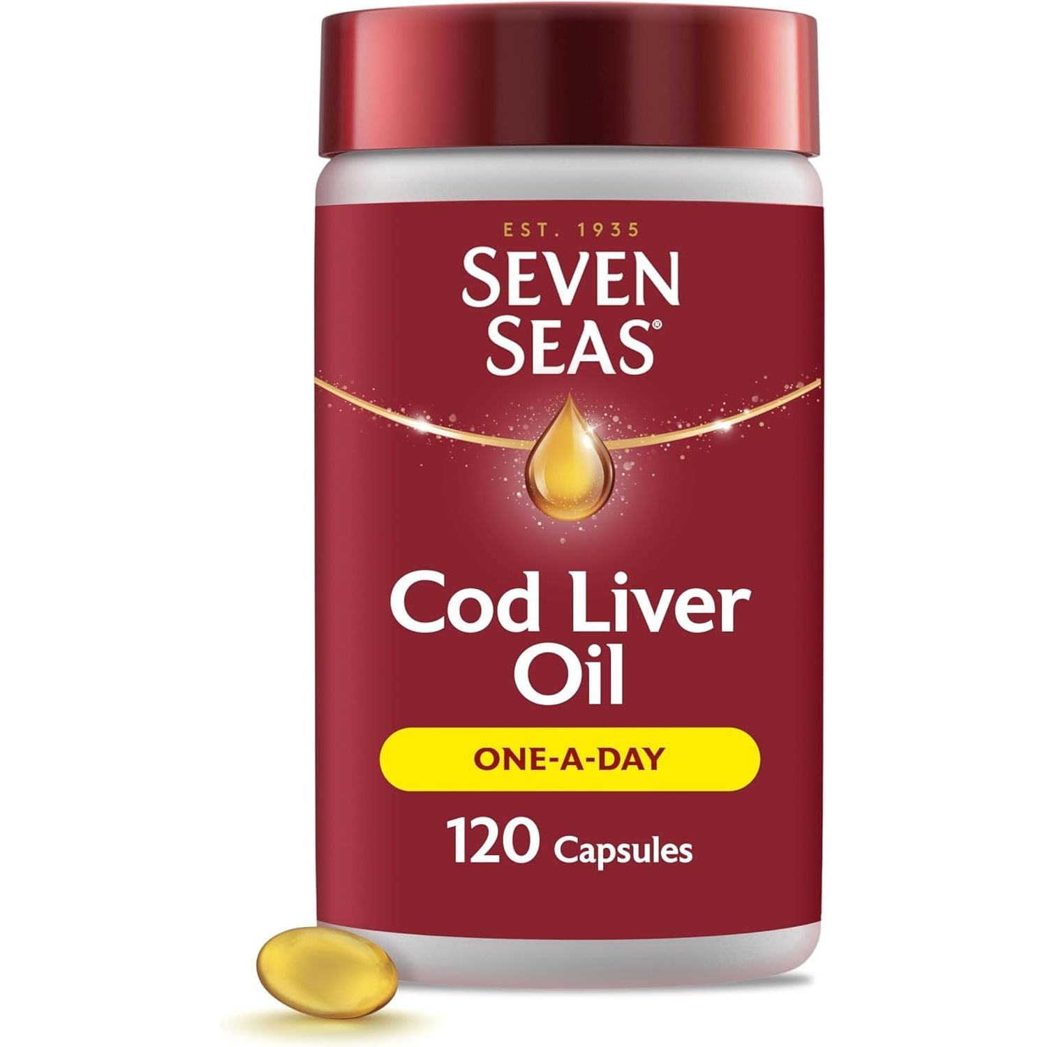 Seven Seas Cod Liver Oil One-A-Day Omega-3 Fish Oil and Vitamin D, 120 Capsules, 4 Months Supply