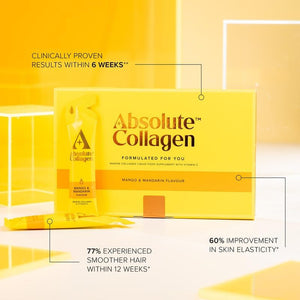 Absolute Collagen Marine Liquid Collagen Supplement for Women, 8000Mg High-Strength Collagen with Vitamin C, Sugar-Free, for Skin, Hair & Nails, Mango & Mandarin Flavour, 14 Sachets per Box