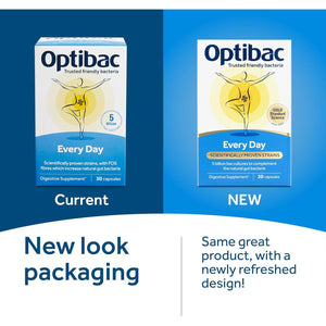Optibac Probiotics Every Day - Digestive Probiotic Supplement with 5 Billion Bacterial Cultures & FOS Fibres - 30 Capsules