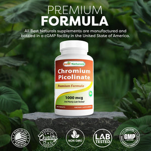 Best Naturals Chromium Picolinate 1000 Mcg Tablet - Supports Healthy Blood Sugar Levels, 240 Count