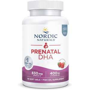 Nordic Naturals, Prenatal DHA, 830Mg Omega-3 with EPA and DHA, High Dosage, Strawberry Flavour, 90 Softgels, Lab-Tested, Soy Free, Gluten Free, Non GMO