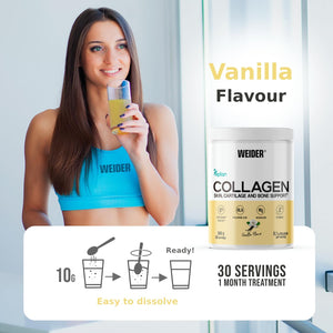 Weider Collagen (300G) Vanilla Flavour. Hydrolysed Collagen Peptides Powder Type I 100% Peptan with Hyaluronic Acid, Magnesium, Vitamin C, Sugar-Free, for Skin, Cartilage, Bones and Hair