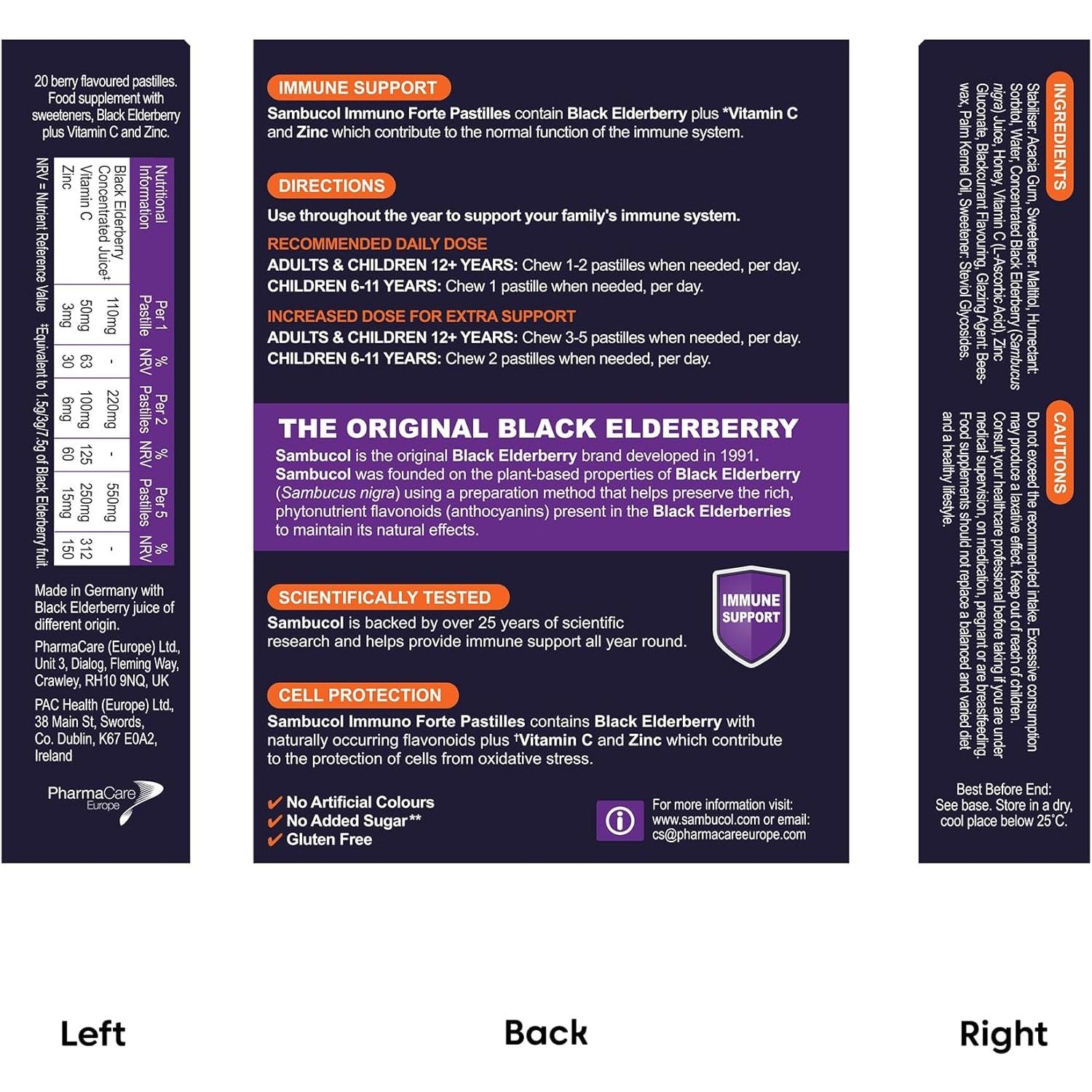 Sambucol Natural Black Elderberry Immuno Forte Chewable Pastilles | Vitamin C | Zinc | Immune Support Supplement | 20 Pastilles