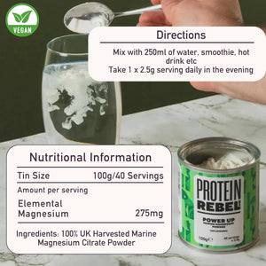 Marine Magnesium Citrate Powder - Easy Mix, 40 Servings - Made for Runners, Cyclists & Endurance - Gentle on the Stomach, Promotes Sleep, Prevents Cramp - Power Up, Magnesium Powder by Protein Rebel