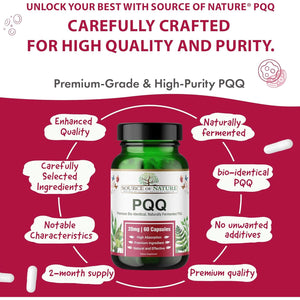 Source of Nature® | 20Mg PQQ | 60 Capsules | 2 Month Supply | Premium Bio-Identical Pyrroloquinoline Quinone| High Dose | No Unwanted Additives | Made in DK | 3Rd Party Tested