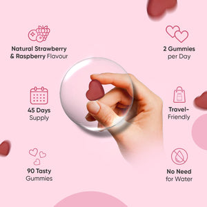 Multivitamin Gummies for Women - 13 Active Ingredients - 90 Gummies - Natural Strawberry & Raspberry Flavour - Women Multivitamins with Zinc, Calcium, Hyaluronic Acid & Vitamins A, C, B6, B7, B9 & B12