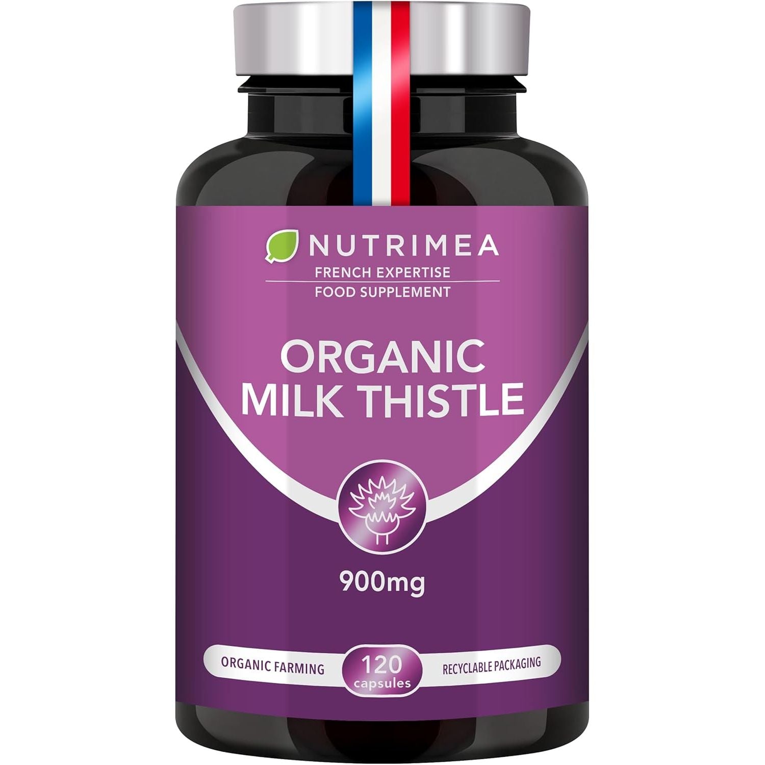 Organic Milk Thistle - Pure Seed Powder Excipient Free - Triple Action Liver Supplement: Detoxify, Protect & Strengthen - 120 Vegan Capsules - High Strengh - French Expertise - Nutrimea