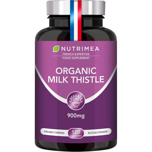 Organic Milk Thistle - Pure Seed Powder Excipient Free - Triple Action Liver Supplement: Detoxify, Protect & Strengthen - 120 Vegan Capsules - High Strengh - French Expertise - Nutrimea