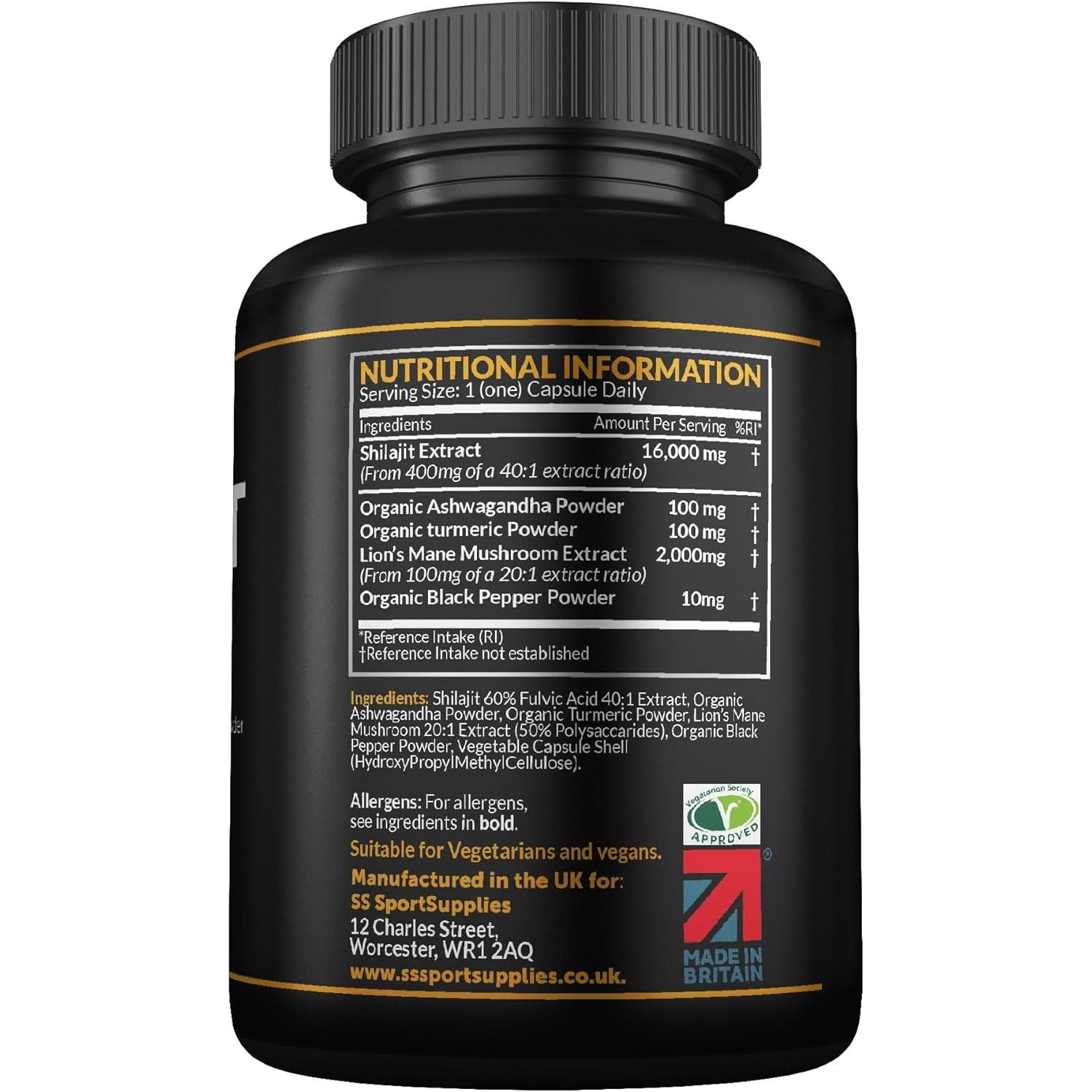 Shilajit Capsules 16,000Mg -120 Days Supply - 60% Fulvic Acid - Added Ashwagandha, Lions Mane, Turmeric and Black Pepper - High Strength Himilayan Shalajit