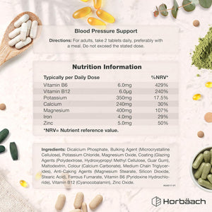 Blood Pressure Tablets | Magnesium Supplement with Potassium & Calcium | Blood Pressure Support | 90 Count | Vegan | by Horbaach