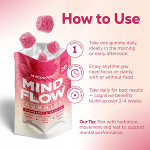 Mycologic Lions Mane Mushroom Gummies for Adults, 30 Servings - Natural Clarity & Focus Gummies with Ashwagandha & Aronia Berry - Raspberry & Vanilla Flavour Brain Boost Supplement - 1 Month Supply