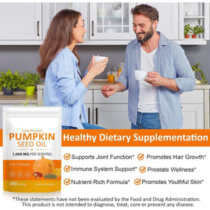 Pumpkin Seed Oil Capsules, 300 Softgels Cold Pressed Pumpkin Seed Oil Softgels Rich in Essential Omega-3/6 Fatty Acids & Zinc, Phytosterols for Hair Growth Supports Prostate Function