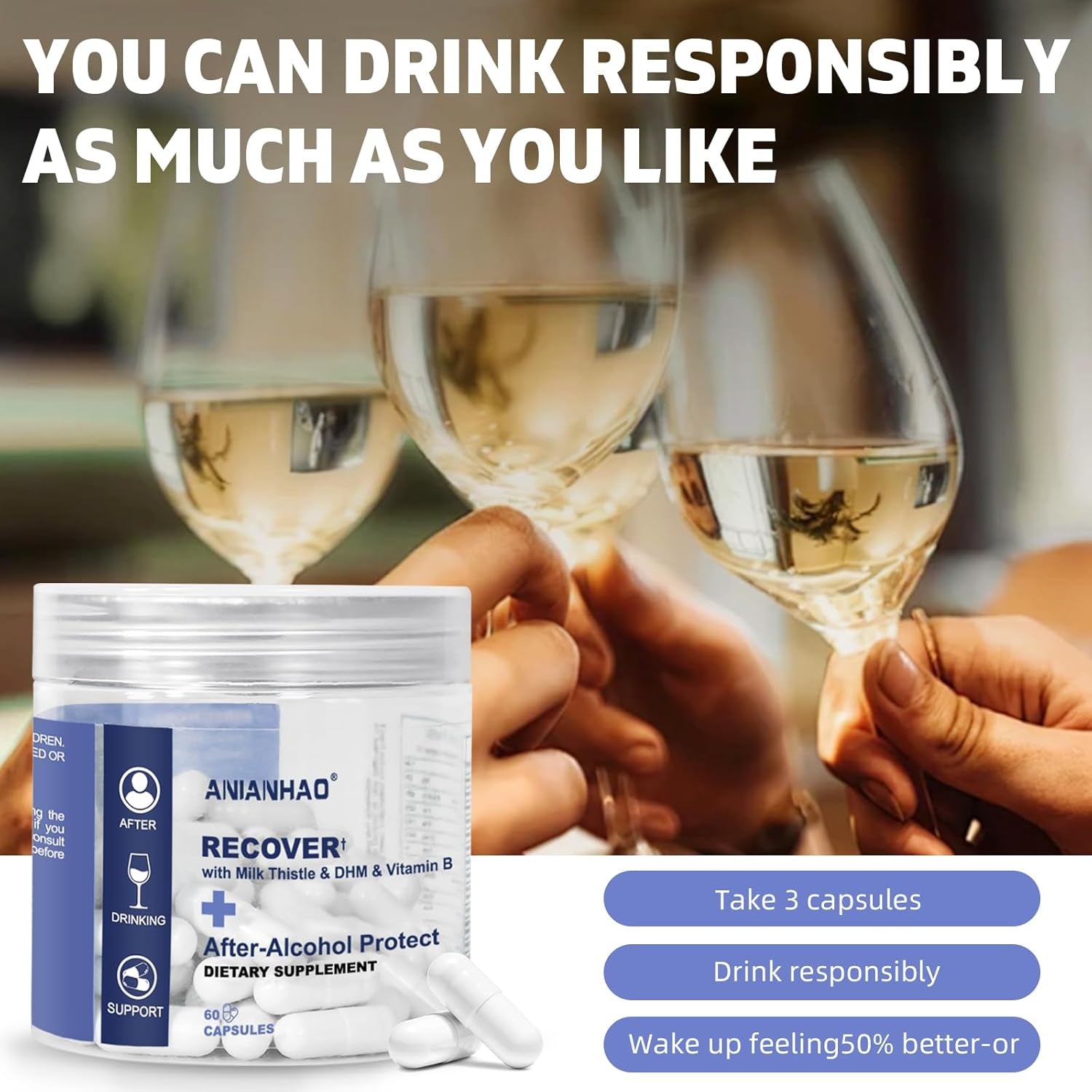 Liver Support Recover | Liver Detox Supplement with DHM + L-Cysteine | Feel Better after Drinking & Support Your Liver | 12 Doses | Dihydromyricetin, Cysteine, Prickly Pear, B-Vitamins, Ginger