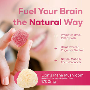 Mycologic Lions Mane Mushroom Gummies for Adults, 30 Servings - Natural Clarity & Focus Gummies with Ashwagandha & Aronia Berry - Raspberry & Vanilla Flavour Brain Boost Supplement - 1 Month Supply