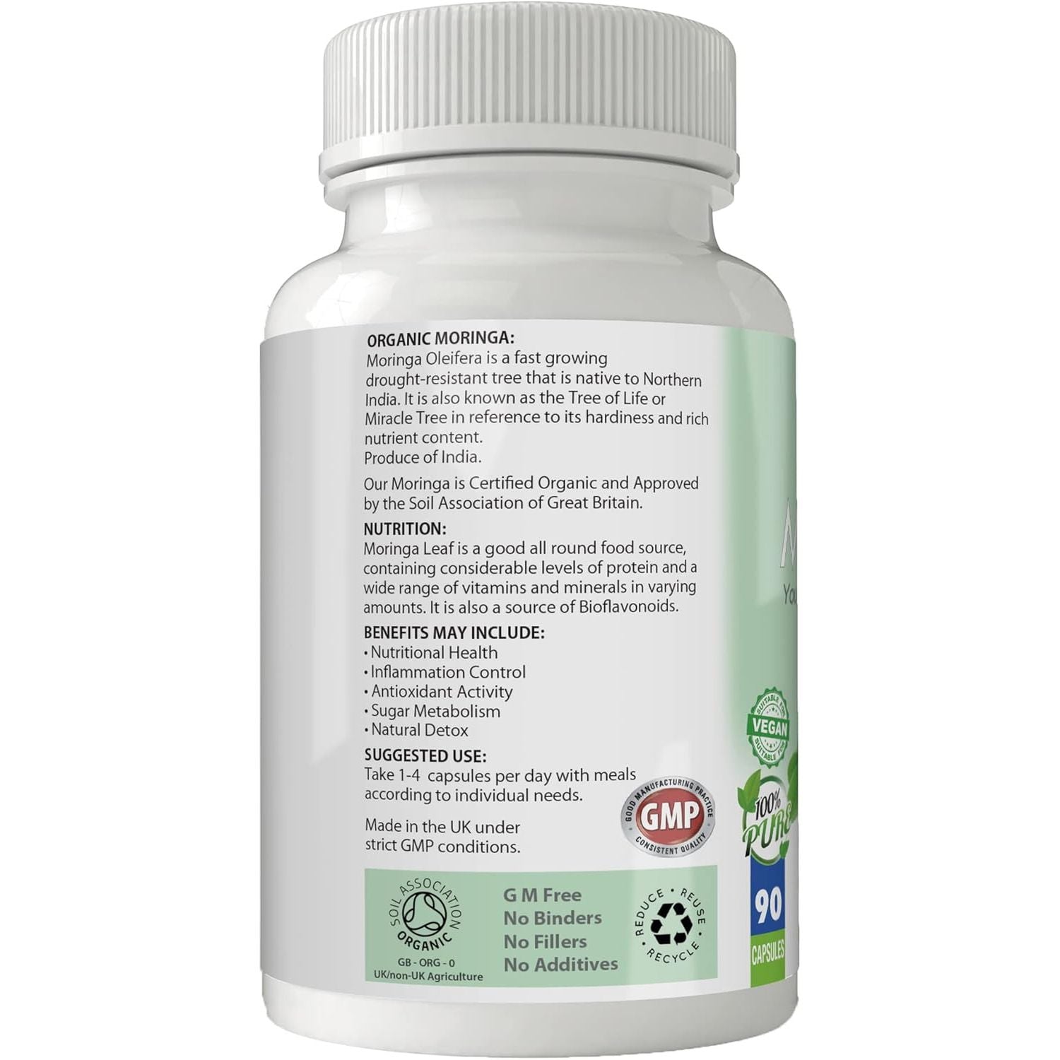 Simply Pure Organic Moringa Oleifera for Heart Health | 500Mg Capsules X 90 | 100% Pure Soil Association Certified | Gluten Free | GM Free | Vegan