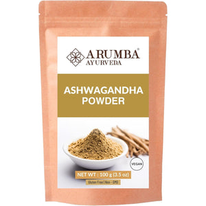Arumba Ayurveda Ashwagandha Powder 100 Grams - Withania Somnifera Root Powder, Raw, Vegan, Non-Gmo, No Additives or Preservatives