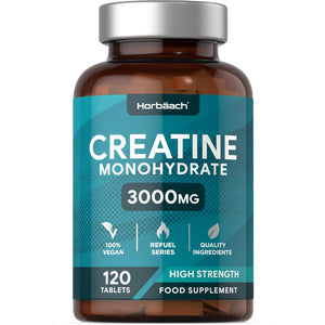 Creatine Monohydrate 3000Mg | 120 Creatine Tablets | High Strength | Pre and Post Workout Supplement for Men and Women | Suitable for Vegetarians and Vegans | by Horbaach