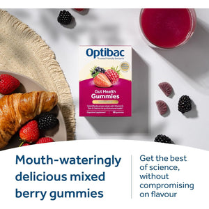 Optibac Probiotics Gut Health Gummies - Vegan Digestive Probiotic Supplement with Vitamin D, Zinc & Calcium for Immune Support & Gut Health - 5 Billion Bacterial Cultures - 30 Gummies