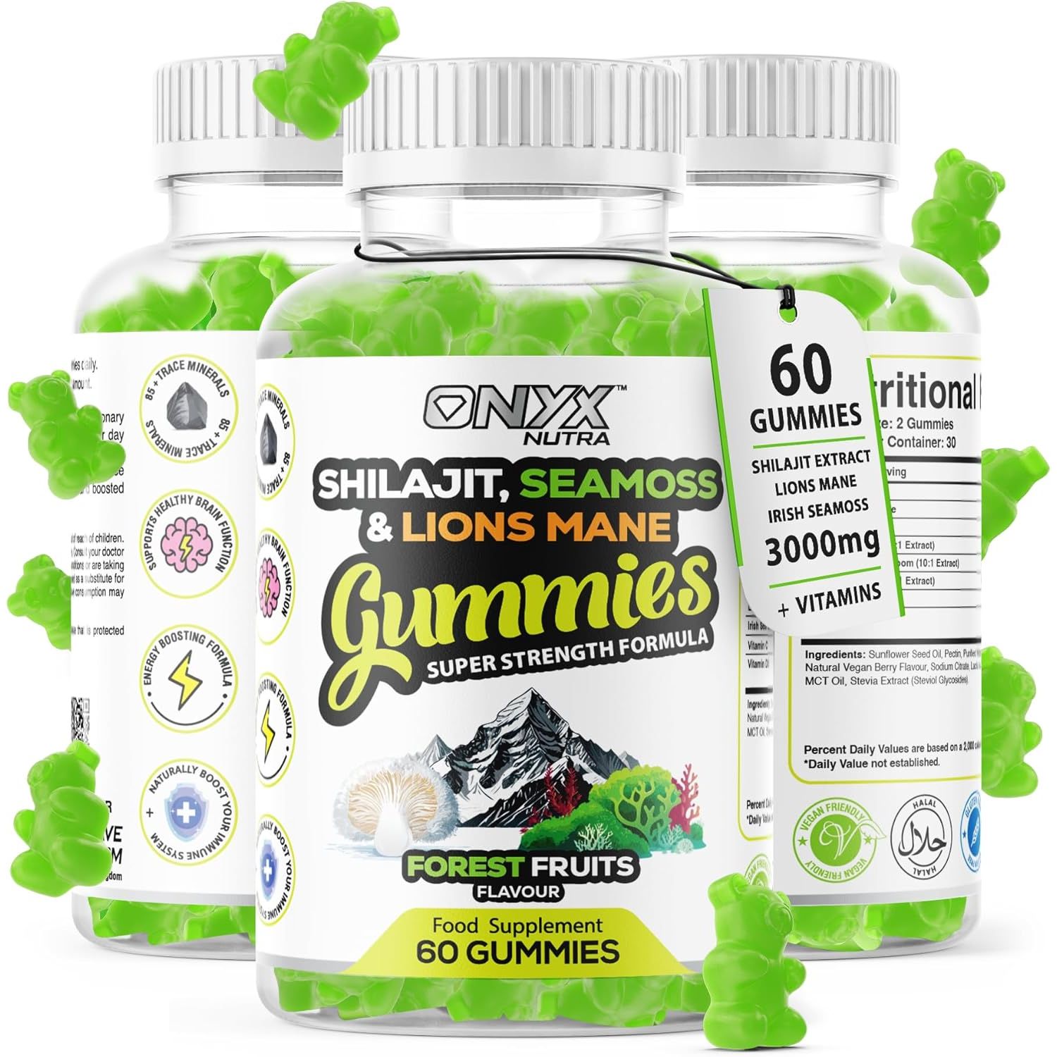 Onyx Sea Moss, Shilajit, Lion'S Mane Complex 60 Gummies Vitamin D3 & C - 5 in 1 Natural Energy, Focus, Immunity and Gut Health Support Wellness Supplement