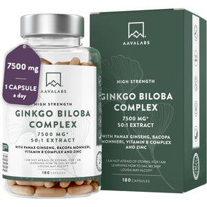 Ginkgo Biloba High Strength -7500Mg (50:1 Extract) + Bacopa Monnieri, Ginseng and Ginkgo Biloba Herbal Supplements + VIT B6, B1, B2, & Zinc -180 Nootropic Ginkgo Biloba Capsules - Packed W/Flavonoids