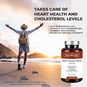 RED Yeast Rice Complex - Cholesterol Lowering Supplement - Monacolin K 2,9Mg & Q10 30Mg - Red Yeast Extract Gluten Free - 90 Vegan Capsules Nutralie