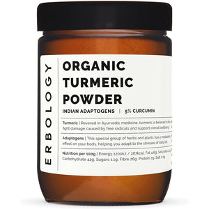 Erbology Organic Turmeric Powder 90G - 90 Servings - 5.5% Curcumin - No Additives or Preservatives - Sustainably Sourced Straight from Farm in Karnataka, India - Small Batch - Vegan - Gmo-Free