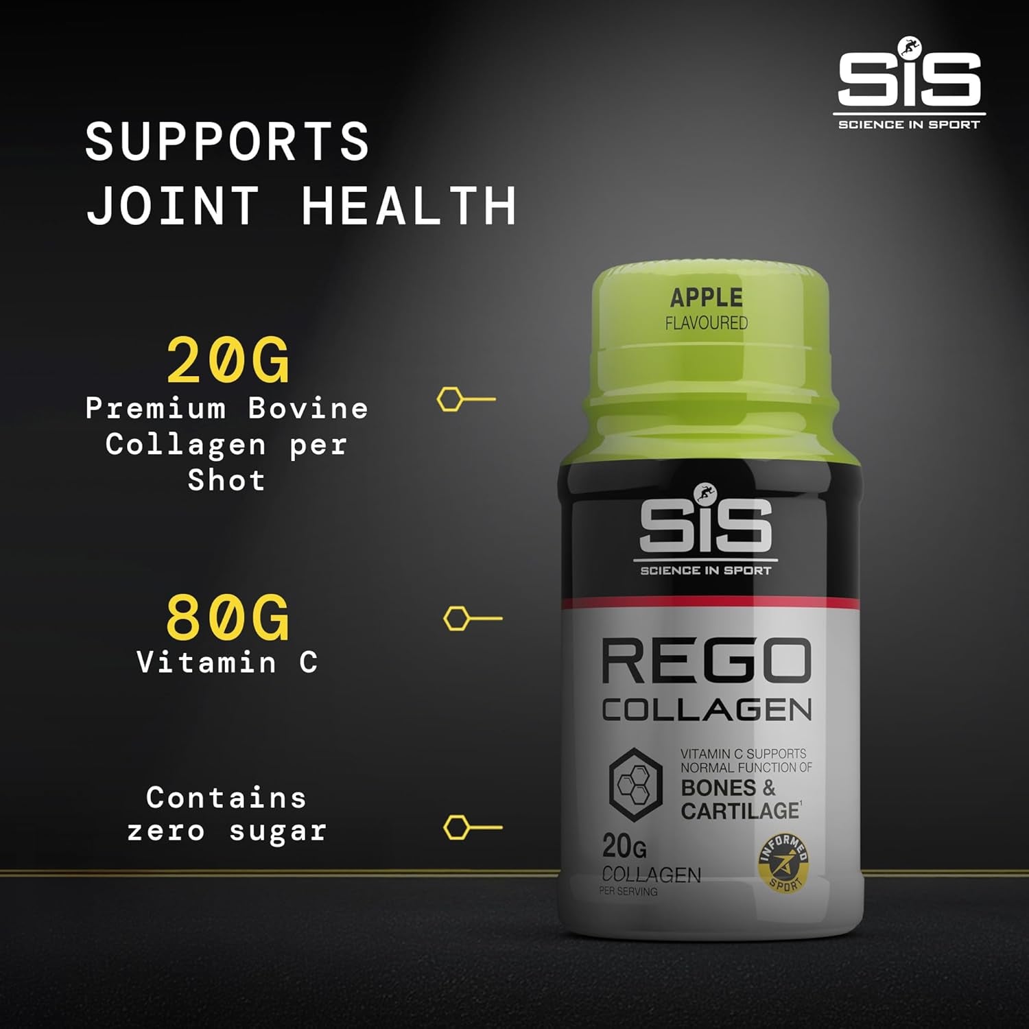 Science in Sport REGO Collagen Shot – Apple Flavour | 20G Bovine Collagen | Supports Bones, Joints & Muscle Recovery | 12 X 60Ml Shots