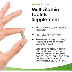 Multivitamin & Minerals 26 Essential Active Vegan High Strength Multivitamin Tablets for Women & Men with Iron A-Z Complete Daily Vegan Vitamins Gluten Free GMO Free (3 Month Supply) UK Made New Leaf