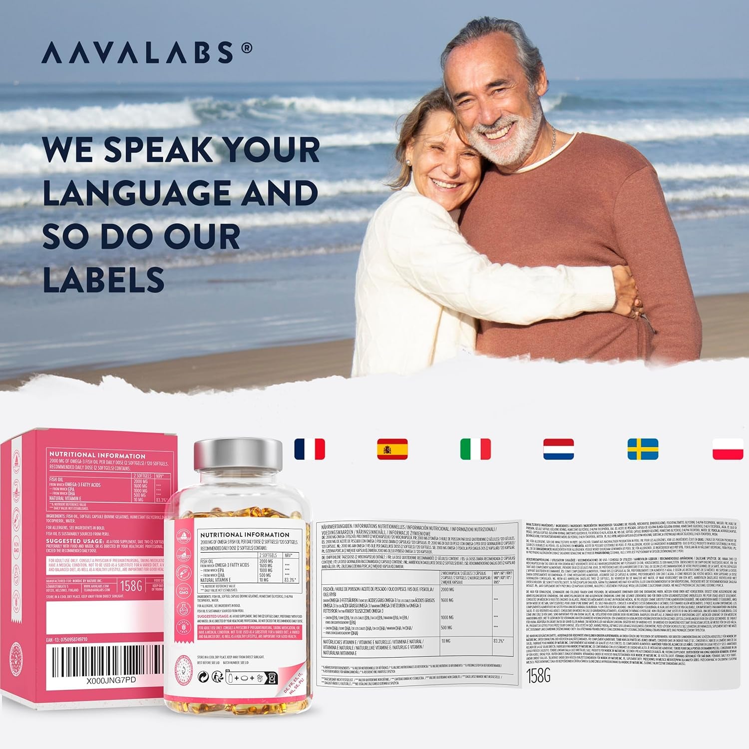 AAVALABS Omega 3 Fish Oil 2000Mg per Daily Dose (2 Softgels) - 1000Mg EPA + 500 Mg DHA per Dose - High Strength Omega 3 Fatty Acids Supplements - Molecularly Distilled - 120 Capsules - 60 Days Supply