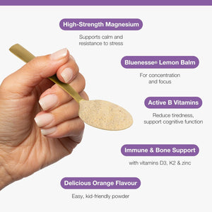 Metagenics Megamag Kids + Teens - Magnesium & Lemon Balm Powder with B Vitamins for Focus at School - Orange, 30 Servings