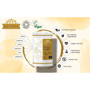 Ausha Organic TRIPHALA Powder - 250 Grams - UK Certified Organic by Soil Association - Gut Health, Constipation Relief, Digestion