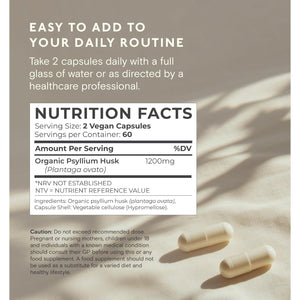 London Herbs Organic Psyllium Husk Capsules 1200Mg | High Strength Psyllium Husk Fibre Supplement | 120 Vegan Capsules | Daily Soluble Fibre Supplement