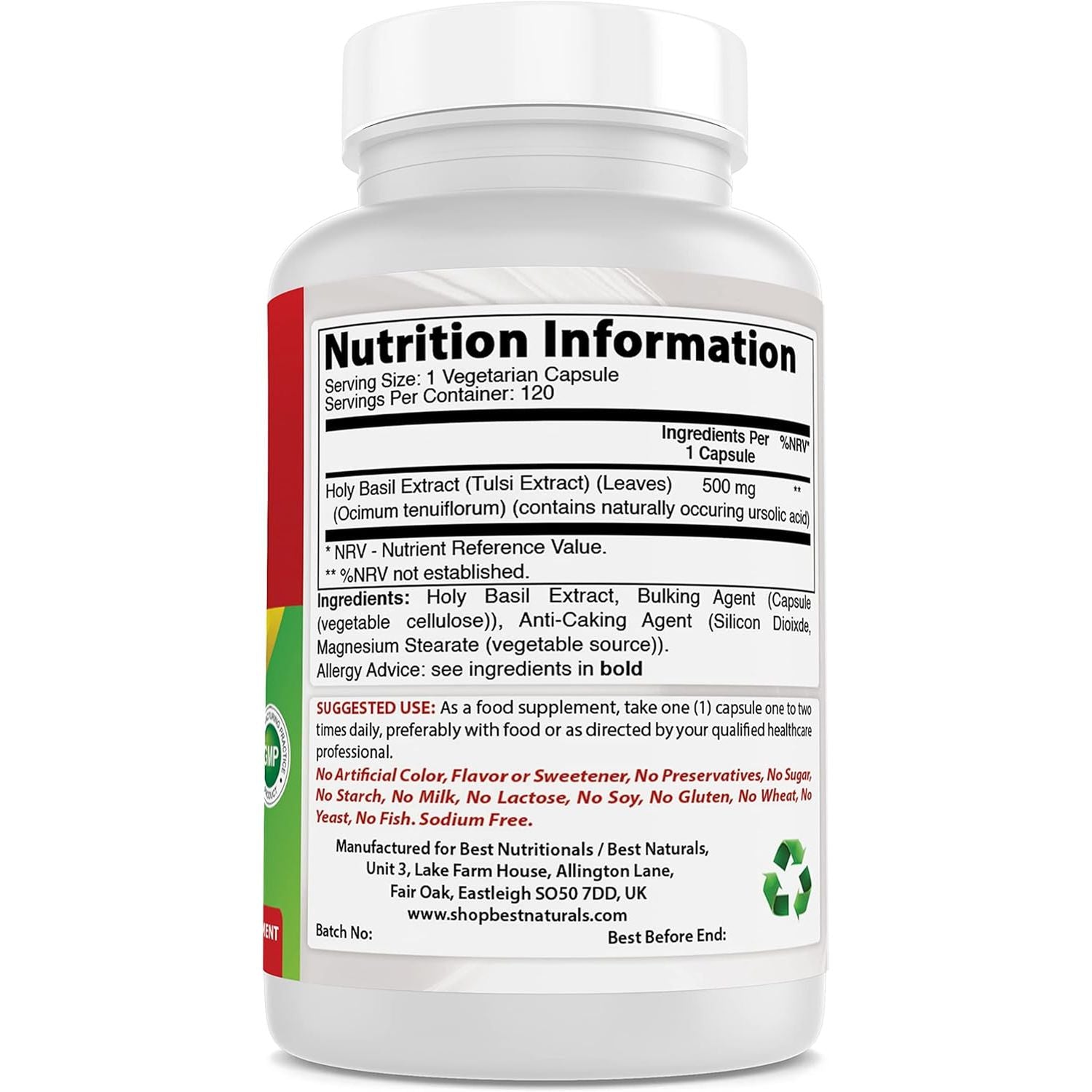 Best Naturals Holy Basil Extract 500 Mg 120 Vcaps (120 Count (Pack of 1))