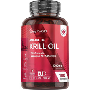 Antarctic Krill Oil Capsules - 1200Mg - 3 Months Supply - 180 Red Krill Oil Softgels - Omega 3 Fatty Acids Supplements - Providing Astaxanthin, Marine Phospholipids, EPA, DHA & Choline