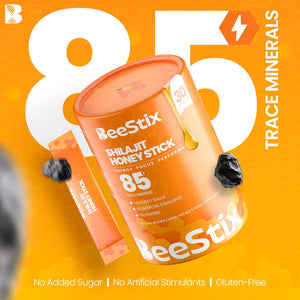 Beestix Pure Himalayan Shilajit Honey Sticks with Organic Honey & Cinnamon | 85+ Trace Minerals for Energy, Focus & Performance Support for Men & Women | 75%+ Fulvic Acid | 30 Sticks