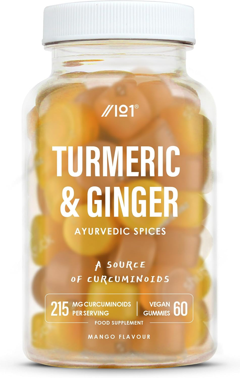 Turmeric Gummies with Ginger – 95% Curcuminoids – High Strength Curcumin Supplement – 60 Vegan Gummies – Natural Mango Flavour - Tablet Alternative by Alpha01