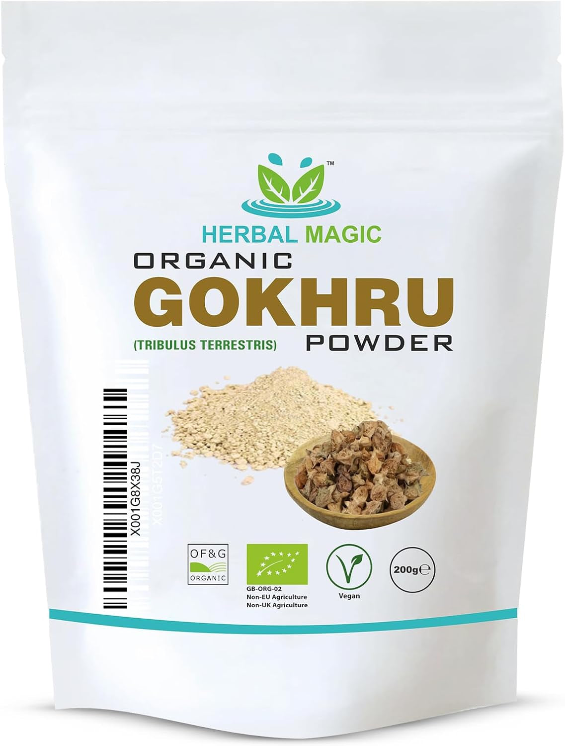 Herbal Magic'S Organic Terrestris Powder/Gokhru Powder - Revered Herb in Ayurveda - Free from Fillers Artificial Colour Flavour & Preservatives Of&G UK Organic Certified 200G (Pack of 1)