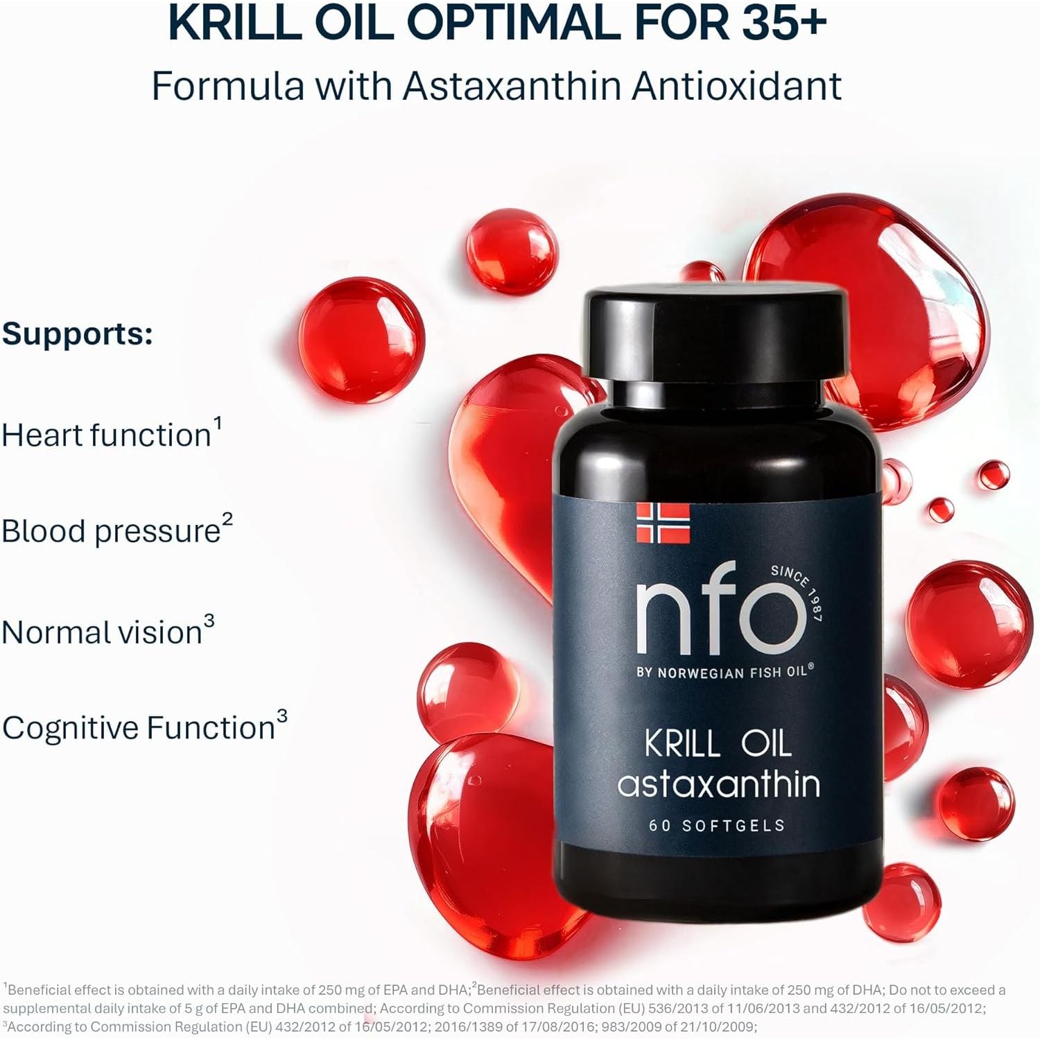 NFO OMEGA 3 KRILL OIL Astaxanthin [60 Capsules] Antarctic Krill Oil with Norwegian Fish Oil and High Strength of EPA:DHA plus Phospholipids & Astaxanthin Complex Original Premium Supplement for Health