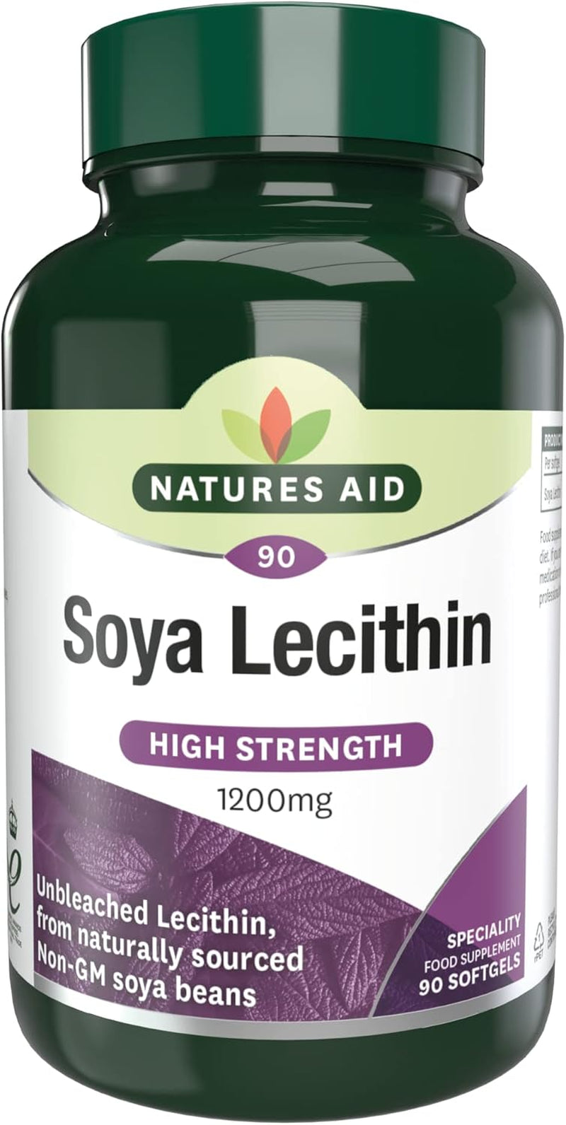 Natures Aid Soya Lecithin 1200Mg - High Strength Phospholipids - Supports Brain Health, Liver Function & Metabolism - Natural Food Supplement - Non-Gmo, Gluten-Free, Salt and Sugar Free - 90 Softgels