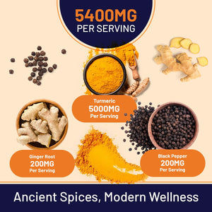 Turmeric Tablets 5400Mg with Black Pepper, Ginger - High Strength Turmeric 95% Curcumin Supplements | 150 Easy Swallow Tablets (Not Capsules or Powder) - Letterbox Friendly - Made in UK - Prowise