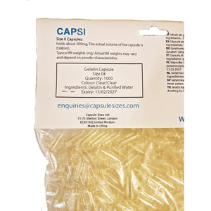 Empty Gelatin Capsules Size 0 – 1000 Count – Clear, Two-Part Bovine Gelatin – Easy-To-Fill, Kosher & Halal Certified – ~500Mg Capacity