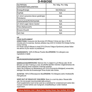 Deluxe Nutrition 1.25Kg D-Ribose Powder Resealable Pouch