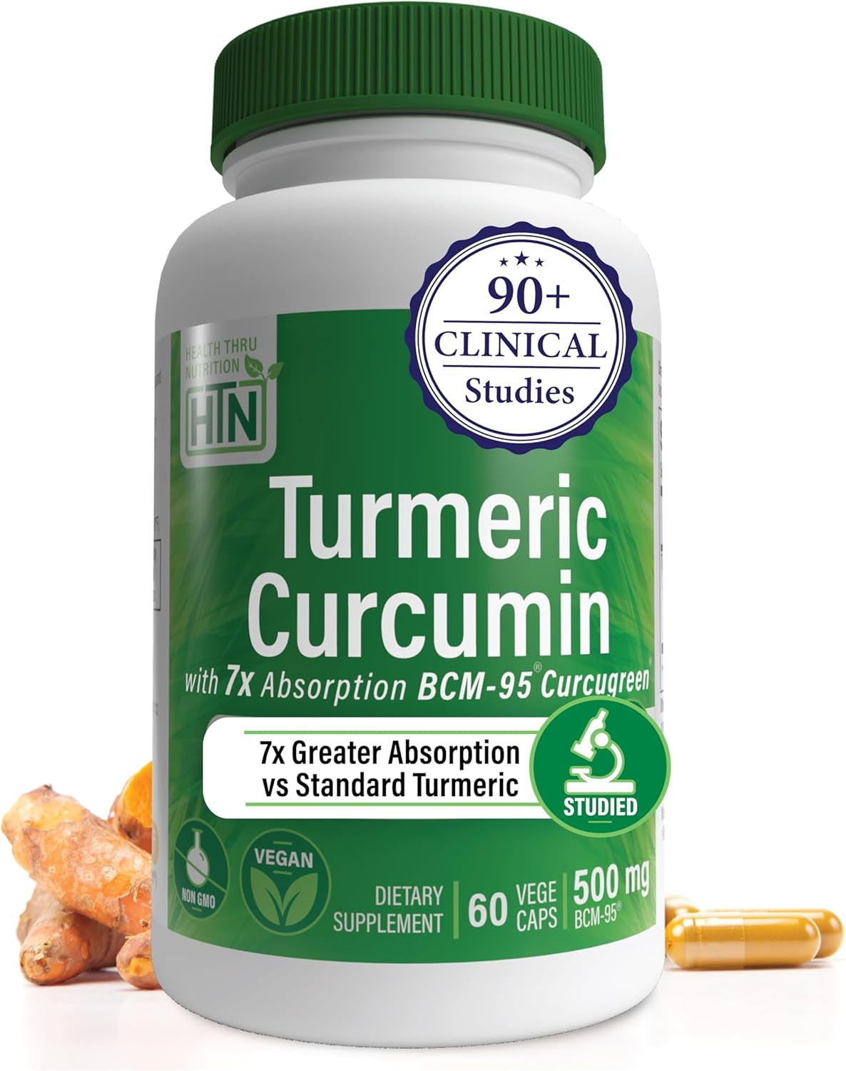 Turmeric Curcumin Complex 500Mg | as BCM-95 Curcugreen Clinically Studied | Vegan Certified | (Non-Gmo and Hypoallergenic | by Health Thru Nutrition (Pack of 60)