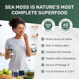 Marineorganics Organic Sea Moss Capsules - 90 Irish Sea Moss and Bladderwrack Capsules - Iodine Tablets - UK Wild Harvested Seamoss - High Potency