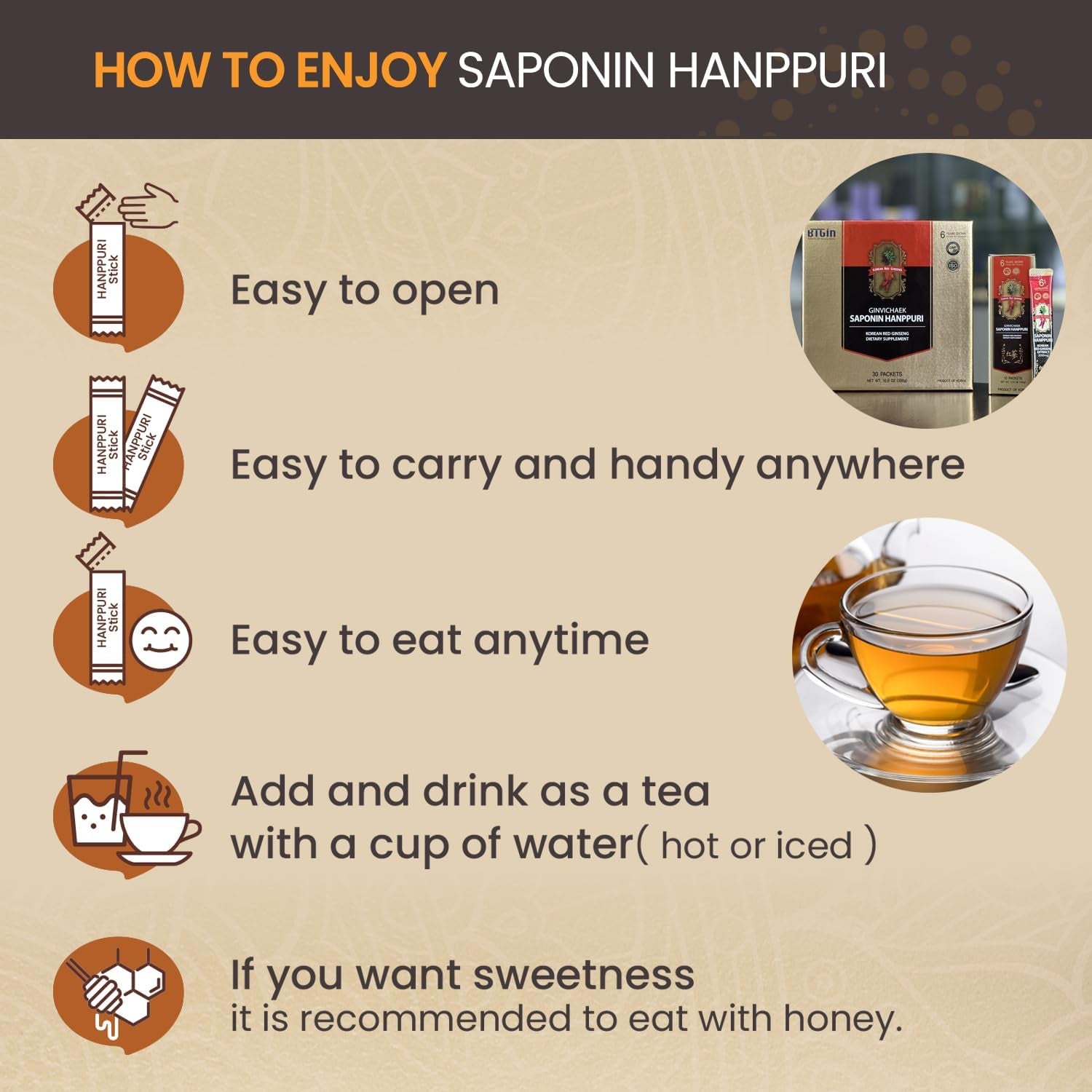 BTGIN Korean Red Ginseng Extract 3000Mg Everyday, Immune Booster and Focus Supplement for Brain Enhancement with Ginsenoside Rg3, Panax Ginseng 6 Years Root, Saponin Hanppuri 30Packets in 1 Set