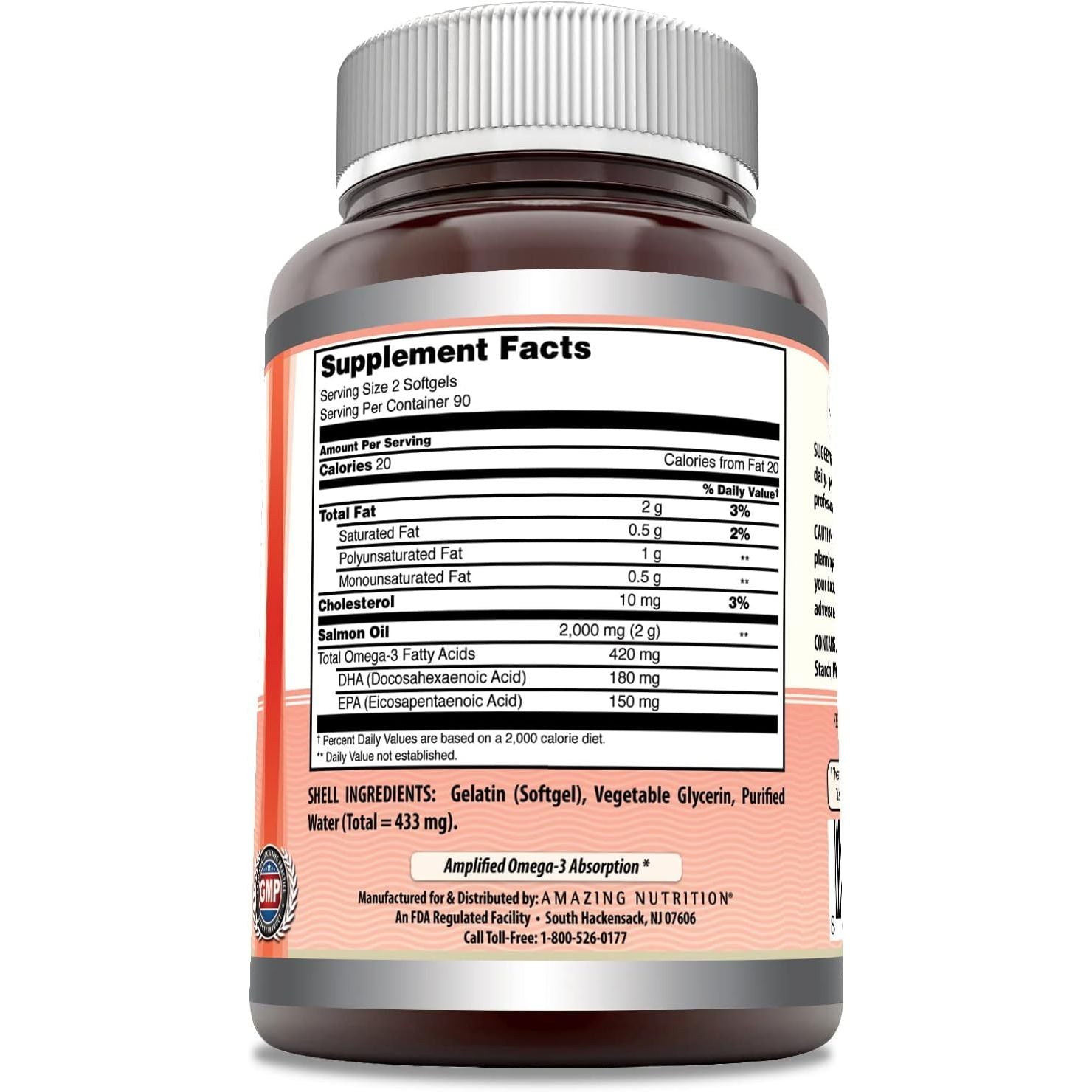 Amazing Omega Wild Alaskan Salmon Oil - 2000 Mg of Salmon Oil per Serving, 180 Softgels (Non-Gmo) - Supports Heart, Joint & Brain Health and Promotes Healthy Inflammatory Response (180 Softgels)